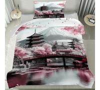 PNHCL Housse de Couette 155x200 cm 1 Personne, Housse de Couette Fleurs de Cerisier japonaises Microfibre, Parure de Lit Tableau imprimé en 3D Fermeture éclair avec 2 Taie d'oreiller -TR7