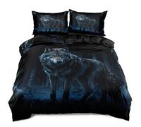 PNHCL Housse de Couette 155x200 cm 1 Personne, Housse de Couette Loup Solitaire de la Forêt Microfibre, Parure de Lit Style Mystique et Sauvage Fermeture éclair avec 2 Taie d'oreiller -TR7