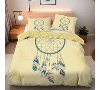 PNHCL Housse de Couette 155x220 cm Attrape-Rêves avec Plumes Dégradées 2 Personne, avec 2 Taie d'oreiller 65x65 Cm Parure de Lit Style Bohémien, Housse de Couette Microfibre Fermeture Éclair -Ri42