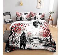 PNHCL Housse de Couette 155x220 cm Style Japonais, avec 2 Taie d'oreiller 65x65 Cm, Parure de Lit Samouraï Japonais, Housse de Couette Microfibre Fermeture Éclair -Ri28