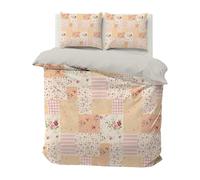 PNHCL Housse de Couette 200x200 2 Personnes Floral Patchwork Rose Parure de lit Microfibre Plaid Imprimée Réversible Housse de Couette Fermeture éclair et 2 Taie d'oreiller 65x65 A138
