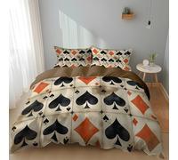 PNHCL Housse de Couette 200x200 Échecs Et Cartes Parure de Lit 2 Personnes avec Fermeture Éclair, Plaid Jeux Réversible Sets de Housse Couette en Microfibre avec 2 Taies d'oreiller QS-243