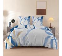 PNHCL Housse de Couette 200x200 Fleurs Tendance, avec 2 Taie d'oreiller 65x65 Cm, Parure de Lit 200x200 cm Adulte Plantes Aquarelle Bleues, Microfibre, Linge de Lit Fermeture éclair -RZ46