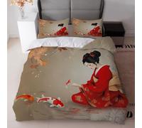 PNHCL Housse de Couette 200x220 cm 2 Personne Housse de Couette Kimono Japonais Microfibre, Parure de Lit Adulte Style Japonais Fermeture éclair avec 2 Taie d'oreiller -TR6