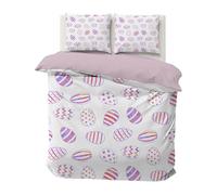 PNHCL Housse de Couette 220x240 2 Personnes Œuf de Pâques Rose Œuf Rayé Parure de lit Microfibre Festif Pâques Imprimée Réversible Linge de Lit avec Fermeture éclair et 2 Taie d'oreiller 65x65 A123