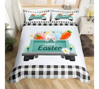 PNHCL Housse de Couette 220x240 Adulte Joyeuses Pâques Parure de Lit Microfibre Lapin Oeuf de Pâques Motif 2 Personne, Linge de Lit avec Fermeture Eclair avec 2 Taies d'oreiller 65x65 B-7