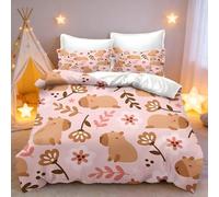 PNHCL Housse de Couette 220x240 Capybara Adorable - Parure de Lit 2 Personnes Dessin Animé pour Fille Garçon Ado Adulte - Housse Couette Floral Microfibre avec 2 Taies d'oreiller L224