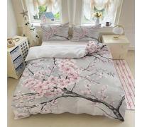 PNHCL Housse de Couette 220x240 cm 2 Personne Housse de Couette Sakura Rose Microfibre, Parure de Lit Adulte Style Japonais Fermeture éclair avec 2 Taie d'oreiller -TR7
