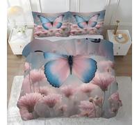 PNHCL Housse de Couette 220x240 Fleurs - Parure de Lit Papillons avec 2 Taies d'oreiller 65x65 cm - Housse Couette 2 Personnes Nature pour Ado Fille Garçon Adulte MY103