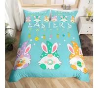 PNHCL Housse de Couette 240 x 260 Lapin Lutin Multicolore - Parure de Lit 2 Personnes Pâques pour Fille Garçon Ado Adulte - Housse Couette Moderne Microfibre avec 2 Taies d'oreiller Ax-13