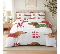 PNHCL Housse de Couette 240 X 260 Teckel de NoëL Parure de Lit Dessin Animé Mignon avec 2 Taies d'oreiller 65x65 cm Housse Couette 2 Personnes FêTe pour Adulte AW83
