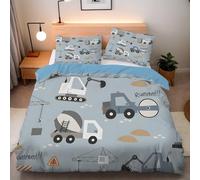 PNHCL Housse de Couette 240x260 Excavateur, Parure de Lit Motif Camion 2 Personnes avec Fermeture Éclair, Sets de Housse Couette Imprimée en Microfibre avec 2 Taie d'oreiller 65x65 cm