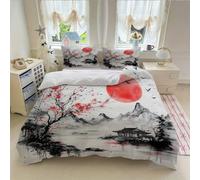PNHCL Housse de Couette 240x280 cm 2 Personne Housse de Couette Fleurs de Cerisier japonaises Microfibre, Parure de Lit Adulte Tableau imprimé en 3D Fermeture éclair avec 2 Taie d'oreiller -TR5