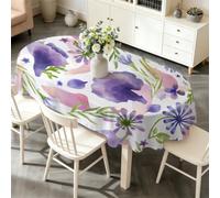 PNHCL Nappe Ovale Fleurs Sauvages Violettes 140x180 cm, Nappe de Table Réutilisable en Polyester Floral pour Balcon Terrasse Party R-62