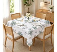 PNHCL Nappe Rameaux D'eucalyptus 80x80 cm Carrée, Nappe Imperméable Lavable Fleurs Sauvages Blanches pour Petite Table Cuisine Salon R-53