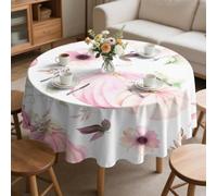 PNHCL Nappe Ronde Citrouille Rose Imperméable 160 cm, Grande Nappe de Table en Polyester, Fleurs Automne Facile à Nettoyer pour Mariage Buffet Jardin Pique Nique R#40