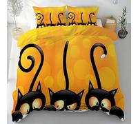 PNHCL Parure de Lit 140x200 Enfant - Chat Mignon Jaune Noir Imprimé Housse de Couette avec 2 Taies d'oreiller - Animal 1 Personne Ensemble de literie pour Filles Garçons Décoration Chambre Lr157