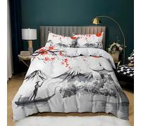 PNHCL Parure de Lit 160x200 Japonais Imprimé Housse de Couette avec 2 Taies d'oreiller 65x65, Fleurs 1 Personne Ensemble de literie pour Filles Garçons Ado Décoration Chambre LC-599