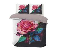 PNHCL Parure de Lit 180 x 200 Femmes Blanc Floral Set Housse de Couette Microfibre Confortable Fleurs éclatantes Ensemble Housse de Couette avec Fermeture Éclair et 2 Taies d'oreiller A59