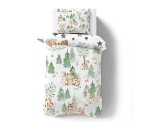 PNHCL Parure de Lit 90x190 cm - Housse de Couette Enfant Renards Ecureuils Lapins - Microfibre Respirante - 1 Taie d'oreiller 65x65 - Animaux Forêt - Fille Garçon MA-9