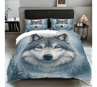 PNHCL Parure de Lit 90x190 Enfant Loup Arctique Housse de Couette 1 Personne Faune avec 2 Taies d'oreiller Ensemble de literie Nature pour Fille Garçon Décoration Chambre X-86