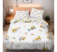 PNHCL Parure de Lit Excavateur Ado Adultes, Douce et Respirante Housse de Couette 220x240, Linge de Lit Camion Reversible avec Fermeture Éclair, 2 Taies d'oreiller 65x65cm