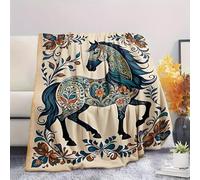 PNHCL Plaid Couverture Flanelle Cheval Motif Traditionnel - 200X220 Cm Confortable Lavable, Plaid Style Art Populaire pour la Maison Le Bureau Le Lit Le Canapé Ou Le Fauteuil Cadeau Parfait-RC72