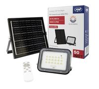 PNI Greenhouse WS50 PRO Projecteur LED 50 W avec panneau solaire 6 W, batterie 5000 mAh, 800 lm, contrôle à distance, minuterie et luminosité réglable, 6500 K, IP65, noir