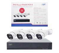 PNI House IPMAX POE-8 Kit de vidéosurveillance avec NVR et 4 caméras-IP, résolution 8MP, Vision Nocturne, détection de Mouvement, étanchéité IP66, Compatible avec Technologie-IP