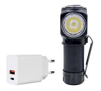 PNI Adventure F75 Pack lampe de poche frontale avec LED 6 W 600 lm en aluminium avec batterie et bloc d'alimentation CHG300 avec port USB-C QC3.0, PD3.0, PPS et port USB-A 30 W