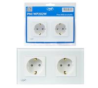 PNI WP202W Double prise intégrée avec cadre en verre blanc