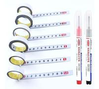 PNITVOAR 6Pcs Metre Ruban Adhesif + 2 Marqueurs de Trous Profonds,Mètre à Ruban en Acier au Carbone Auto-adhésif,Règle Métrique Auto-adhésive,3 Échelles Directionnelles, pour Établis et Machines