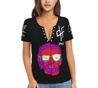 PNL* Rap T-Shirt Femme Col V Profond - Tee-Shirt Sexy à Manches Courtes - Style Rap Français Streetwear - Vêtement Fan P*NL - Cadeau Mode Small
