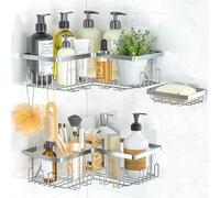 PNNP Etagère de Douche d'angle sans Perçage, Lot de 3 Etagere Salle de Bain Acier Inoxydable avec Porte Savon Douche, Rangement Douche pour Bouteilles de Shampoing gel, Support Douche - Argent