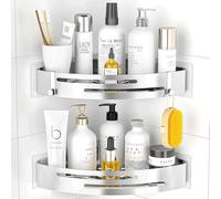 PNNP Etagere Douche sans Percage Angle: Lot de 2 Etagere Salle de Bain Acier Inoxydable, Rangement Douche pour Bouteilles de Shampoing Gel, Porte Savon Douche - Argent
