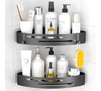 PNNP Etagere Douche Sans Percage Angle: Lot de 2 Etagere Salle de Bain Acier Inoxydable, Support Douche pour Bouteilles de Shampoing gel, Rangement Salle de Bain - Noir