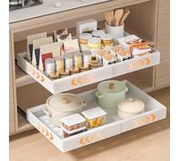 PNNP Lot de 2 Tiroir Coulissant Cuisine Adhesif: Rangement Coulissant Placard Cuisine - Plateau Coulissant à Largeur Réglable (32-53 cm L x 43 cm P x 7 cm H) - Sans perçage | Blanc