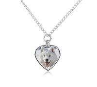 PNOMEDPKJ Collier samoyède dans les cendres de neige pour chien et chat - Collier urne en forme de cœur avec entonnoir - Pendentif funéraire pour animal domestique - Petit médaillon souvenir pour