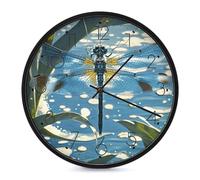 PNOMEDPKJ Horloge murale ronde en verre à suspendre en forme de libellule bleue, 25,4 cm, fonctionne à piles, sans tic-tac, horloge analogique décorative, moderne, décoration d'intérieur pour chambre