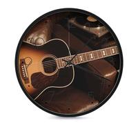 PNOMEDPKJ Horloge murale ronde en verre de 25,4 cm en forme de guitare musicale à suspendre, fonctionne à piles, sans tic-tac, horloge analogique décorative, moderne, décoration d'intérieur pour
