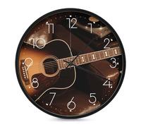 PNOMEDPKJ Horloge murale ronde en verre de 25,4 cm en forme de guitare musicale à suspendre, fonctionne à piles, sans tic-tac, horloge analogique décorative, moderne, décoration d'intérieur pour