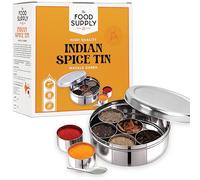 PNS Masala Dabba Boîte à épices avec 7 compartiments en acier inoxydable de qualité alimentaire avec cuillère de service (couvercle en acier inoxydable, 20 cm)