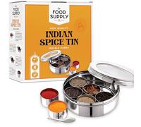 PNS Masala Dabba Boîte à épices avec 7 compartiments en acier inoxydable de qualité alimentaire avec cuillère de service (couvercle transparent, 16 cm)