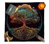 Pnuokn Nappe carrée pour cartes de tarots - Tapisserie - Arbres de vie - Nappe d'astrologie - Sorcellerie - Arbres de vie - Nappe spirituelle