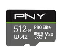 PNY 512GB Pro Elite C10 U3 V30 A2 microSDXC Carte Mémoire Flash