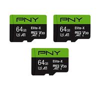 PNY 64GB Elite-X Class 10 U3 V30 microSDXC Flash Memory Card, 3 Count (Pack of 1) - 100MB/s, Class 10, U3, V30, A1, 4K UHD, Full HD, UHS-I, Micro SD