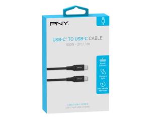 PNY Câble USB-C vers USB-C 1m, jusqu'à 100W, idéal charger et synchroniser les ordinateurs portables, les smartphones, les tablettes et autres appareils et accessoires compatibles USB Type-C. Noir
