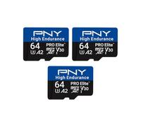 PNY Carte mémoire microSDXC 3x64Go Pro Elite™ High Endurance C10 U3 V30 A2 - Jusqu'à 100 Mo/s en Lecture, 4K UHD, Full HD, UHS-I, Surveillance, Enregistrement continu, caméra embarquée