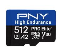 PNY Carte mémoire microSDXC 512Go Pro Elite™ High Endurance C10 U3 V30 A2 - Jusqu'à 100/90 Mo/s en Lecture/écriture, 4K UHD, Full HD, UHS-I, Surveillance, Enregistrement continu, caméra embarquée