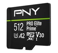 PNY Carte microSDXC 512GB Pro Elite Prime Class 10 U3 V30 A2 + Adaptateur SD - jusqu'à 200MB/s, Class 10, U3, V30, A2, 4K UHD, Full HD, UHS-I